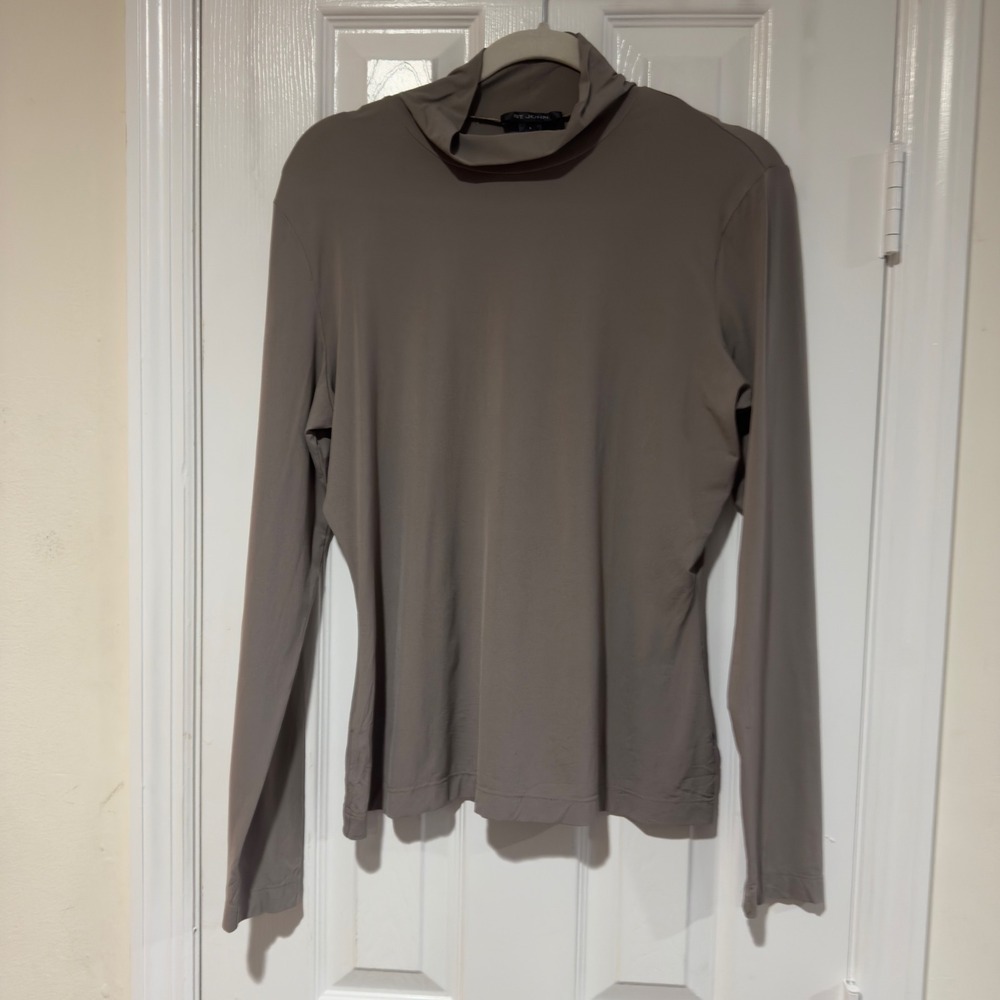 St. John Tan Brown Stretch Mock Neck‎ Long Sleeve Top Women's Large